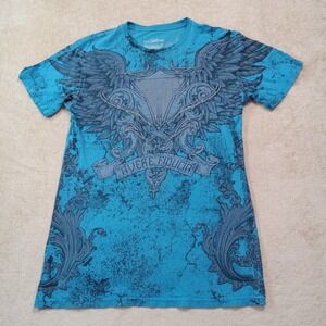 Throwdown Premium By Affliction Graphic Short Sleeve T-Shirt‎ Medium Blue